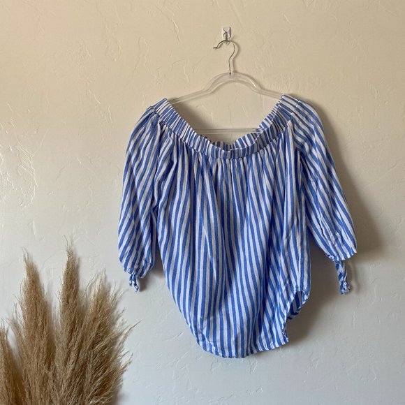 Old Navy Striped Off the Shoulder 3/4 Sleeve Top - Picture 2 of 7
